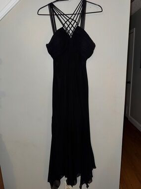 S.L. Fashions Black Maxi Dress with Strappy Crisscross Neckline